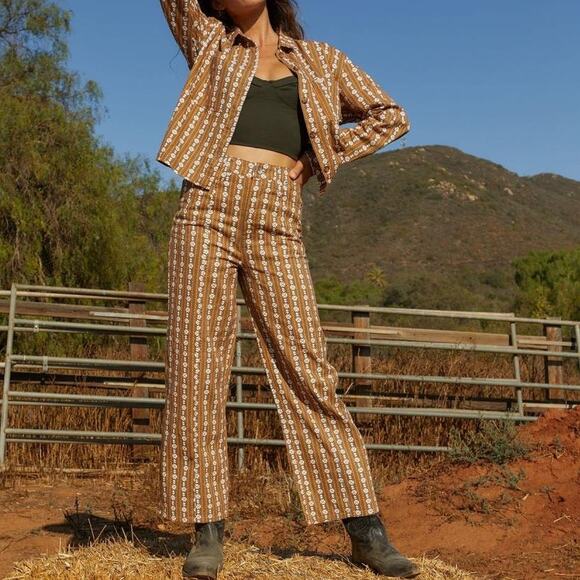 Brixton Denim - Brixton Providence Wide Leg Pant 70s Orange Brown Retro Boho Earthy Aesthetic 31